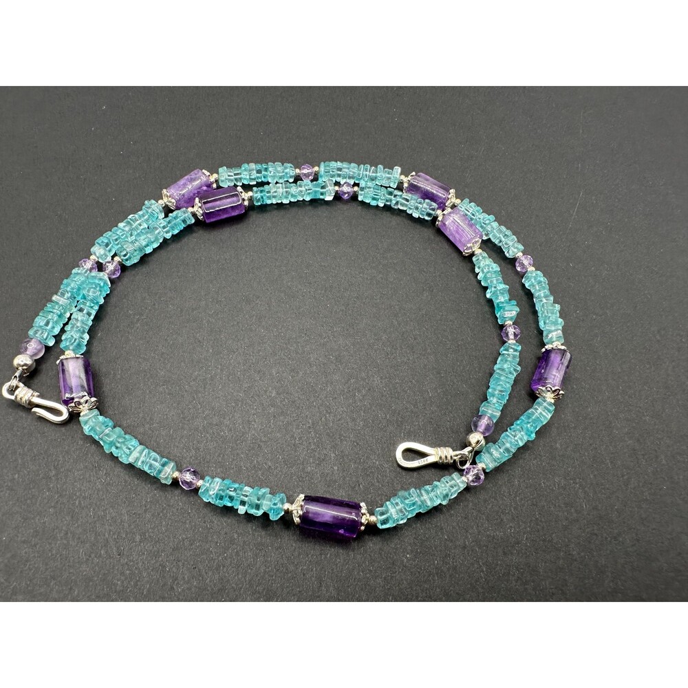 Sterling Silver Gemstone Necklace Purple Amethyst and Teal (Paraiba) Apatite